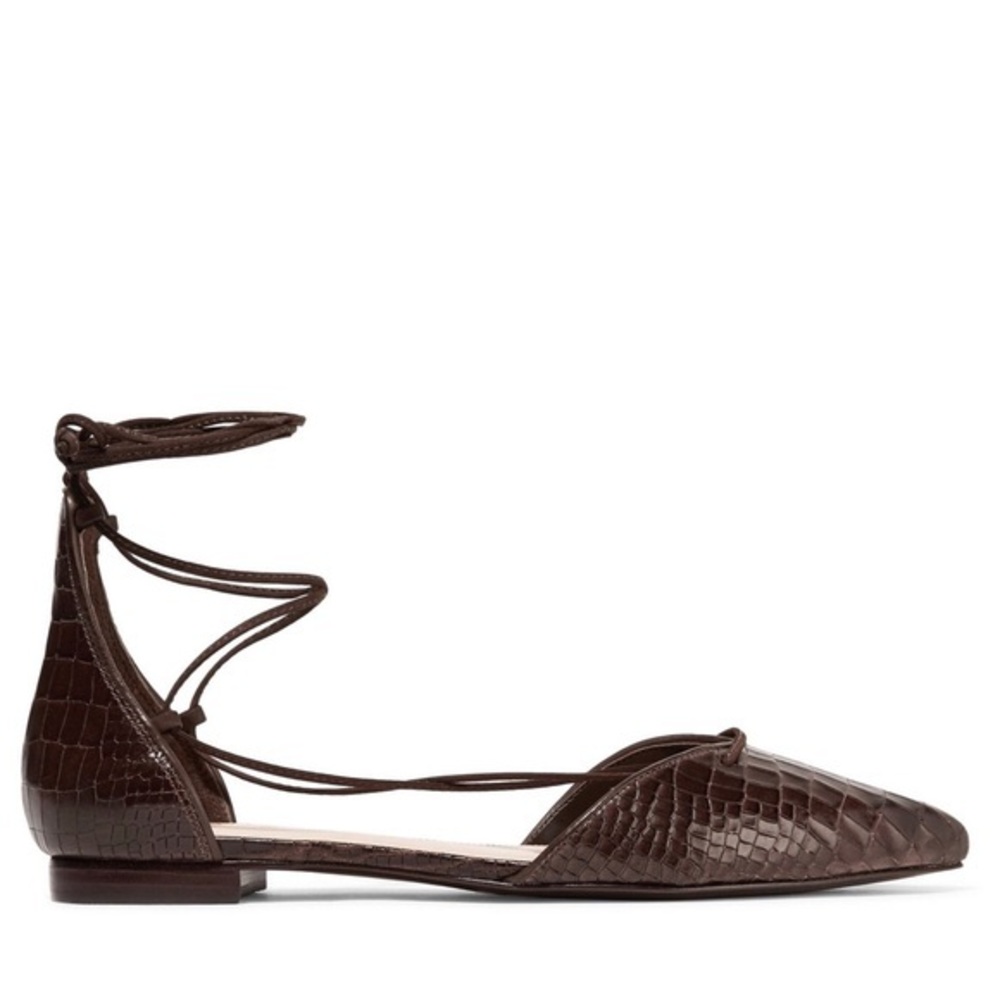 NWT Schutz Neida Lace Up Pointed Flats 8.5 Brown